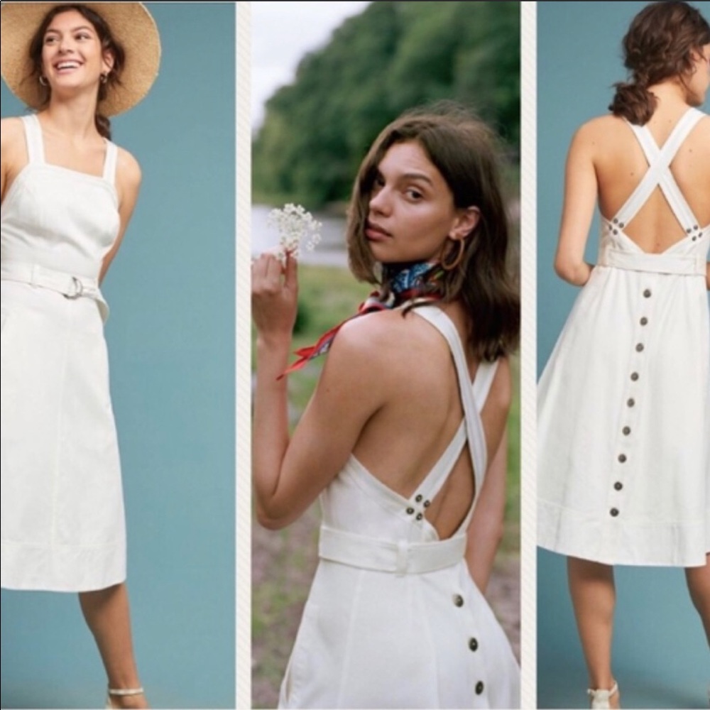 maeve chino apron midi dress size 8 white